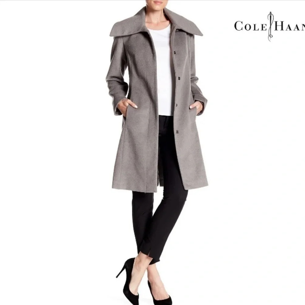 Cole Haan Signature Wool Blend Stand Up Collar Coat Snap closure fully lined - Picture 12 of 12